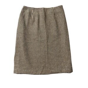 Pursuits Ltd Houndstooth Wool Blend Skirt Size 10 Knee Length Pleated Detail Tan